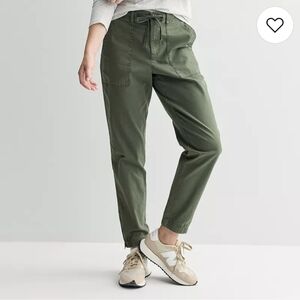 New Women's Mid Rise Joggers Stretch 1X Army Green Lightweight Pockets Tie Waist